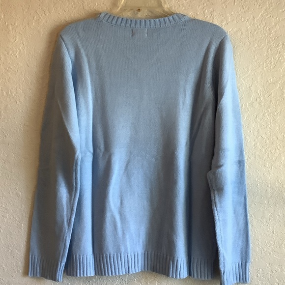 Light Blue Women's Sweater with Festive Text Design - Picture 4 of 5